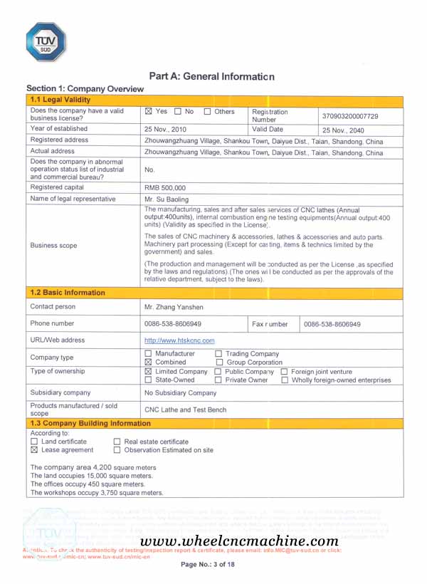 Wheel lathe Machine TUV Certifications